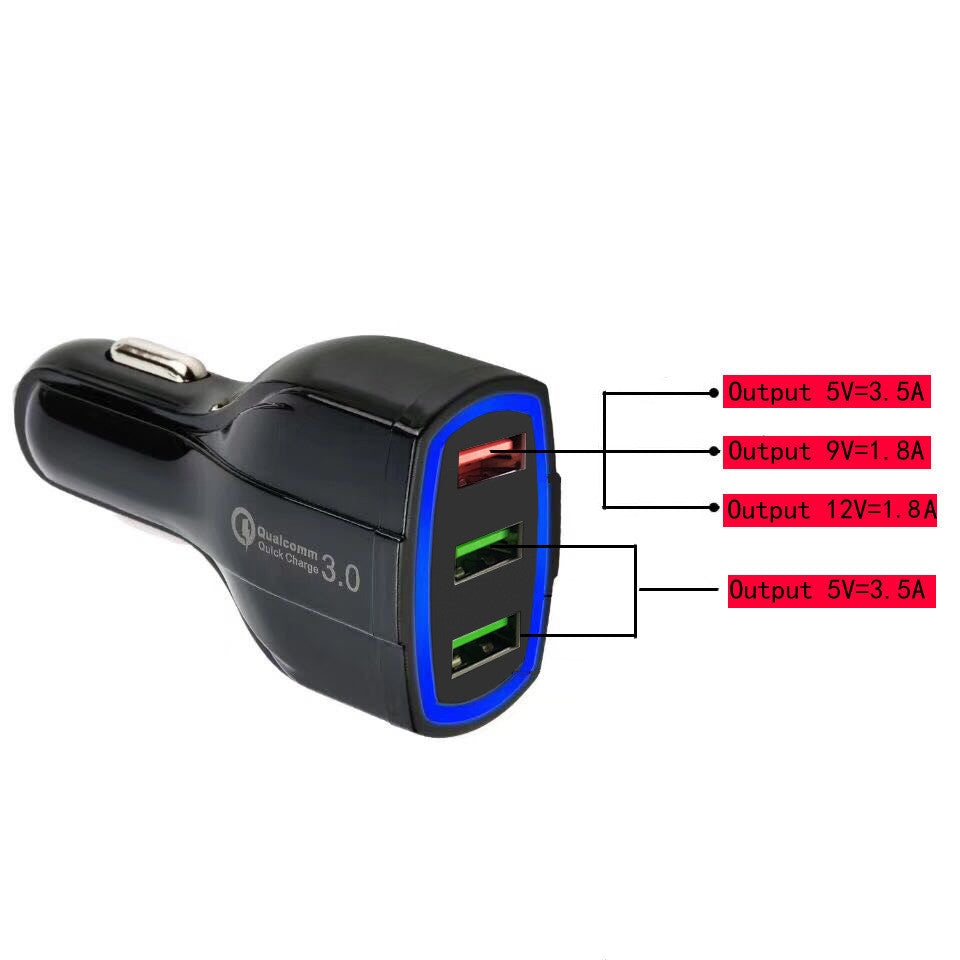 JMT-496906 Universal Car USB Charger, Input 12-32V, 3 USB Ports, 7000mA Output, PC Material