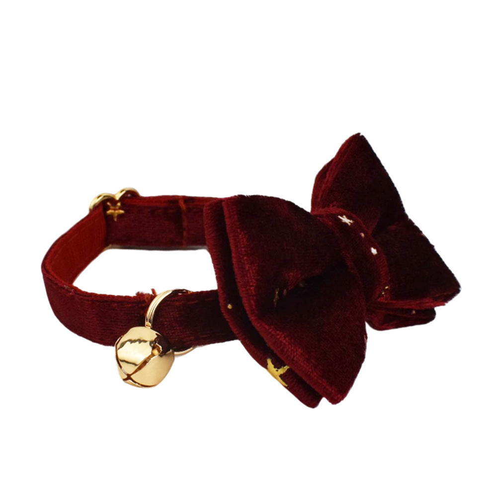 JMT-497034 Wine Red and Dark Blue Adjustable Cotton Cat Collars with Bow and Bell