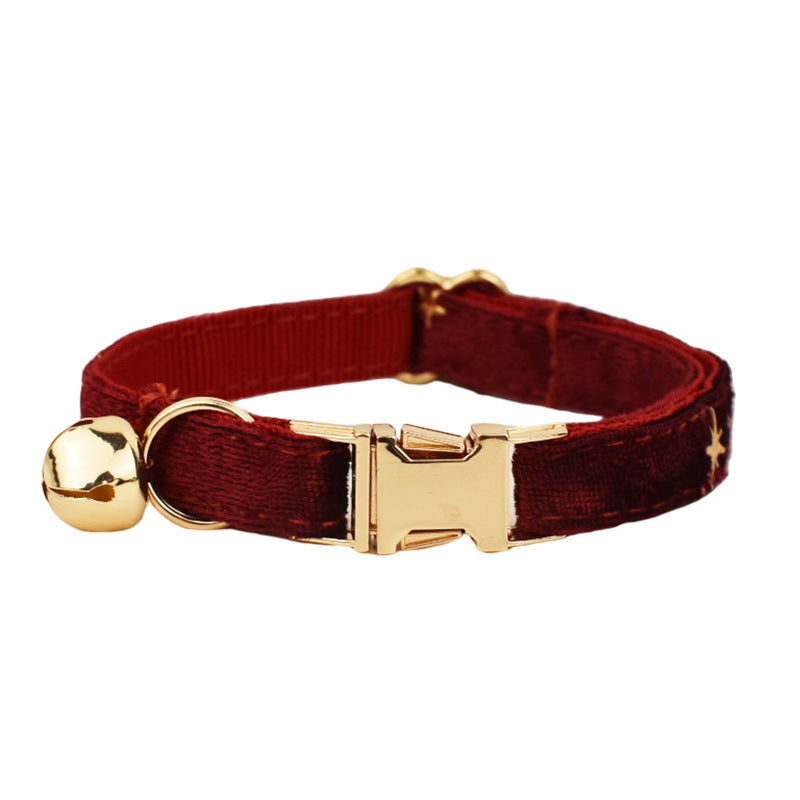 JMT-497034 Wine Red and Dark Blue Adjustable Cotton Cat Collars with Bow and Bell