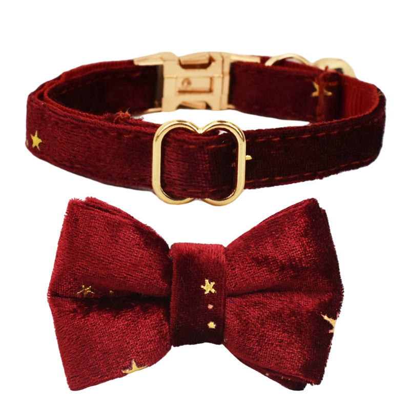 JMT-497034 Wine Red and Dark Blue Adjustable Cotton Cat Collars with Bow and Bell