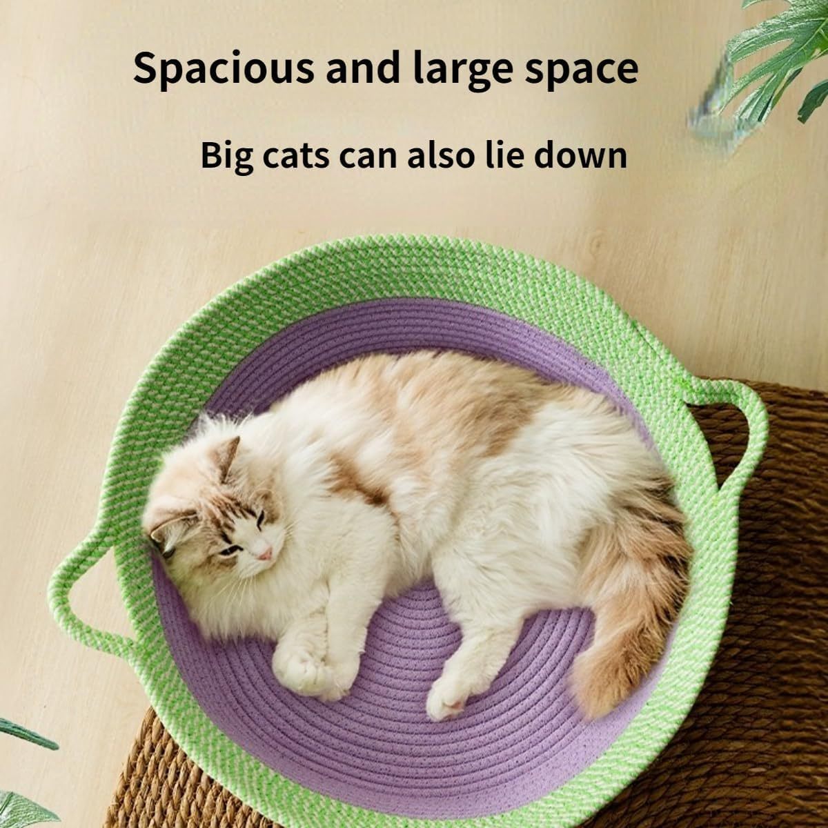 JMT-497674 Woven Cotton Rope Cat Bed - Round, Washable Pet Nest for Indoor Cats and Small Dogs, Breathable & Scratch Resistant