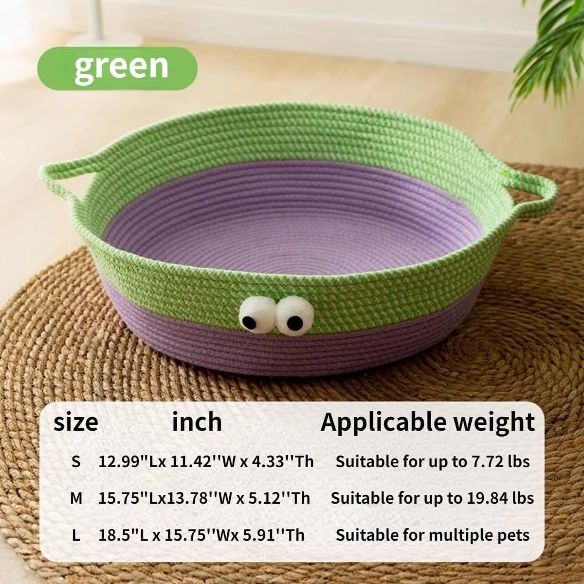 JMT-497674 Woven Cotton Rope Cat Bed - Round, Washable Pet Nest for Indoor Cats and Small Dogs, Breathable & Scratch Resistant