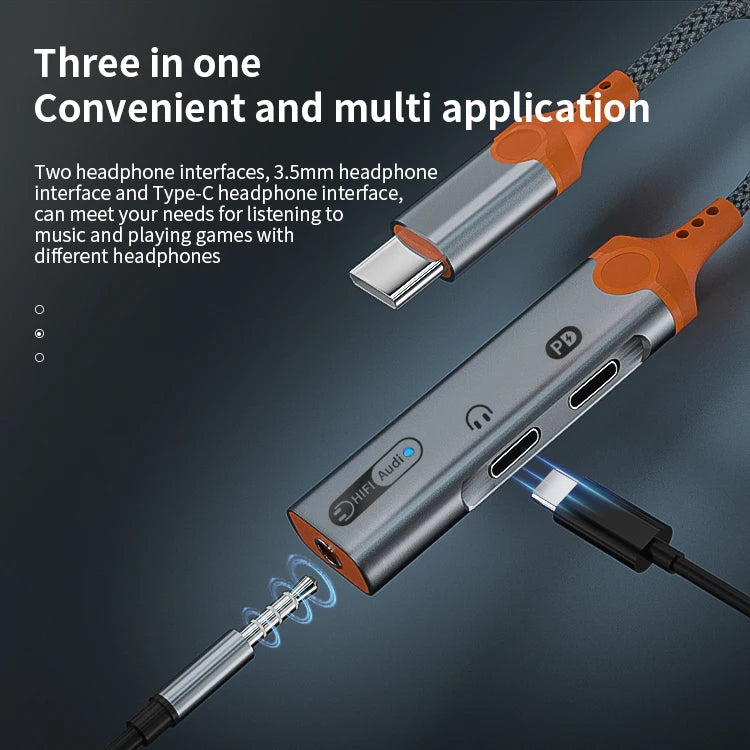 JMT-497866 3-in-1 Type-C to 3.5mm Audio Adapter with PD 60W Charging for Compatible Devices