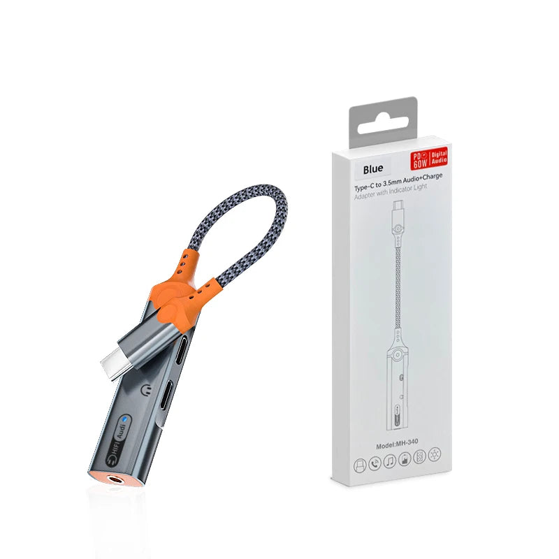 JMT-497866 3-in-1 Type-C to 3.5mm Audio Adapter with PD 60W Charging for Compatible Devices