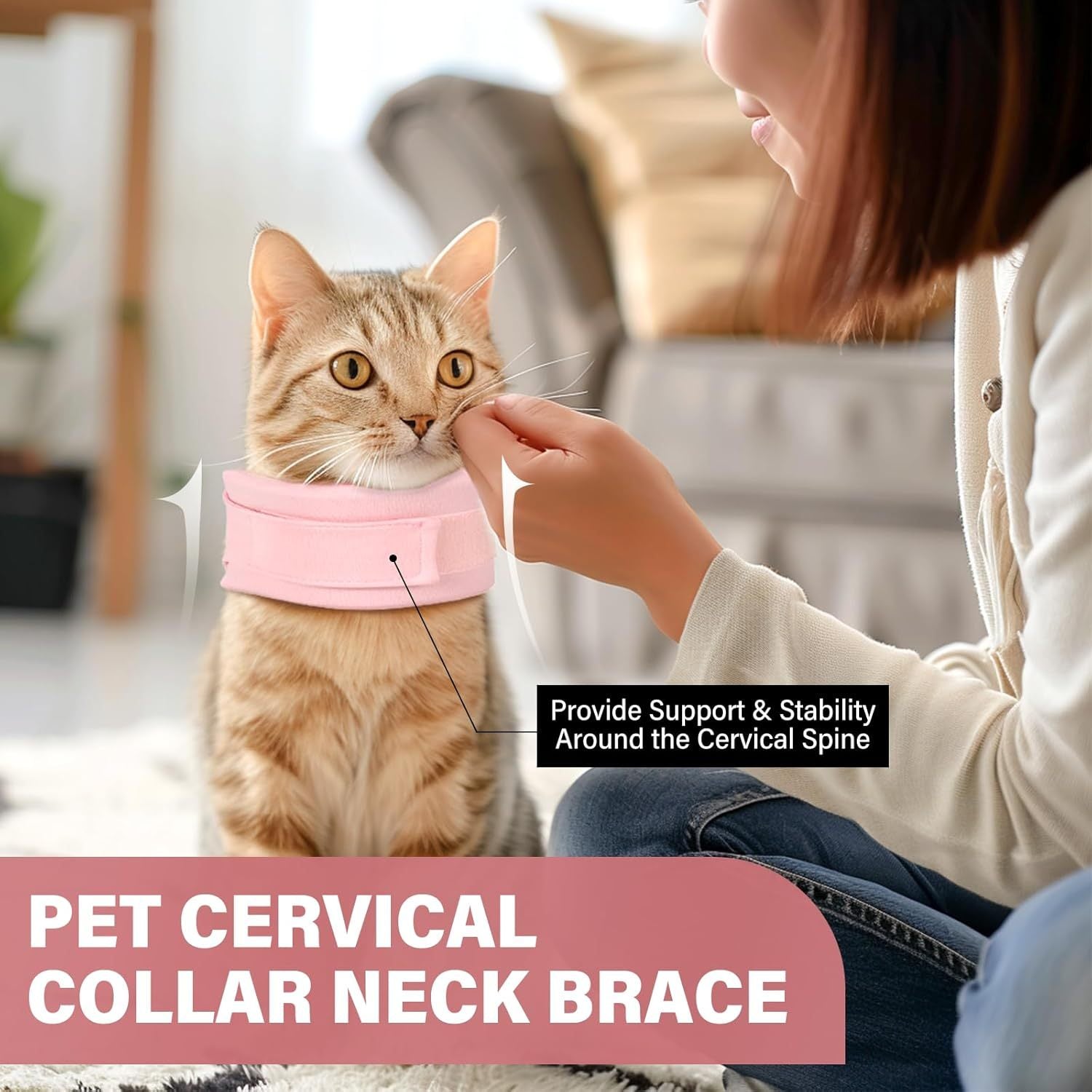 JMT-497866 Soft Cat and Dog Cone Collar for Post-Surgery Recovery Support - Adjustable Neck Brace for Comfortable Healing