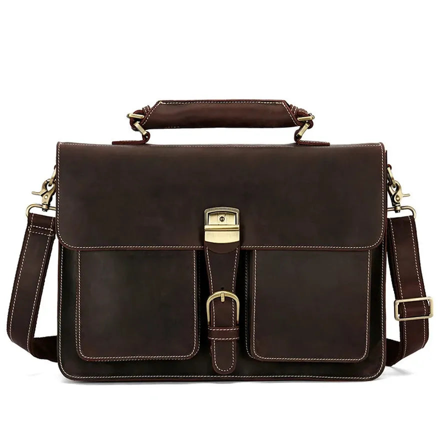 JMT-498122 Dark Brown Genuine Leather and Waxed Canvas Men's Crossbody Briefcase