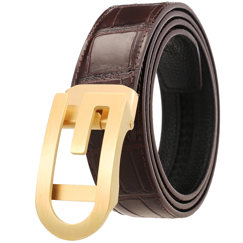 JMT-498122 Men's Automatic Belt with Stainless Steel Buckle, Genuine Cowhide Leather