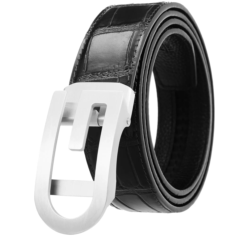 JMT-498122 Men's Automatic Belt with Stainless Steel Buckle, Genuine Cowhide Leather