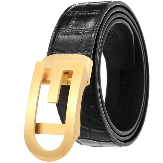 JMT-498122 Men's Automatic Belt with Stainless Steel Buckle, Genuine Cowhide Leather