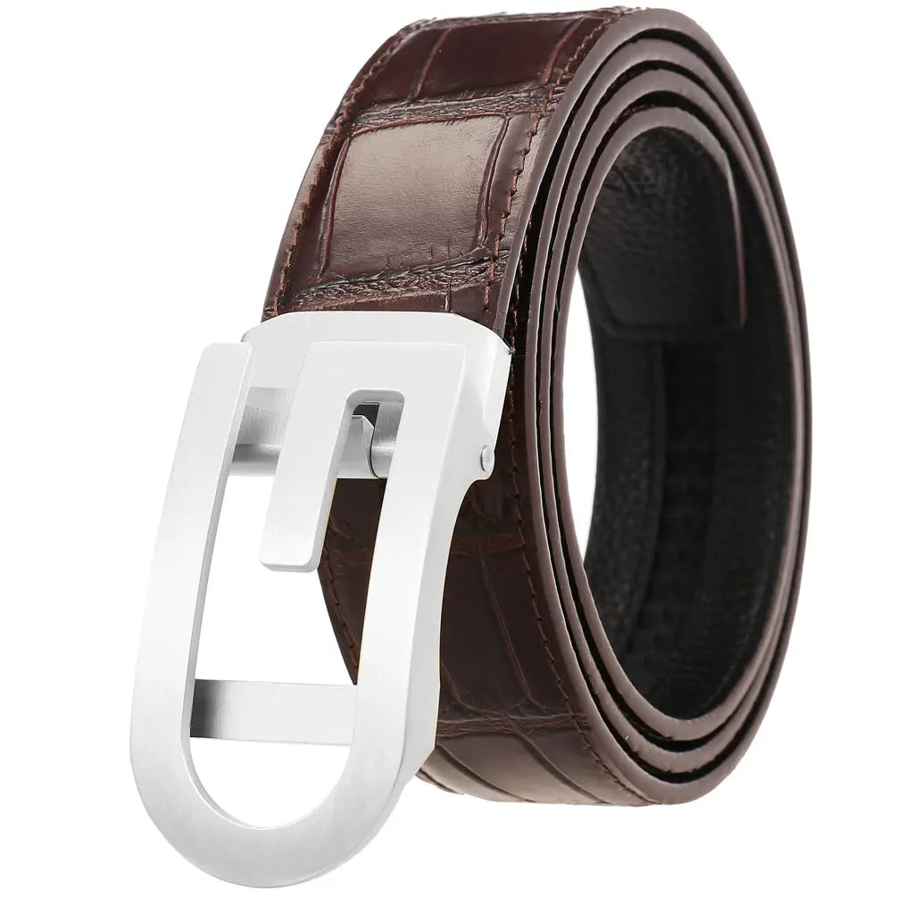 JMT-498122 Men's Automatic Belt with Stainless Steel Buckle, Genuine Cowhide Leather