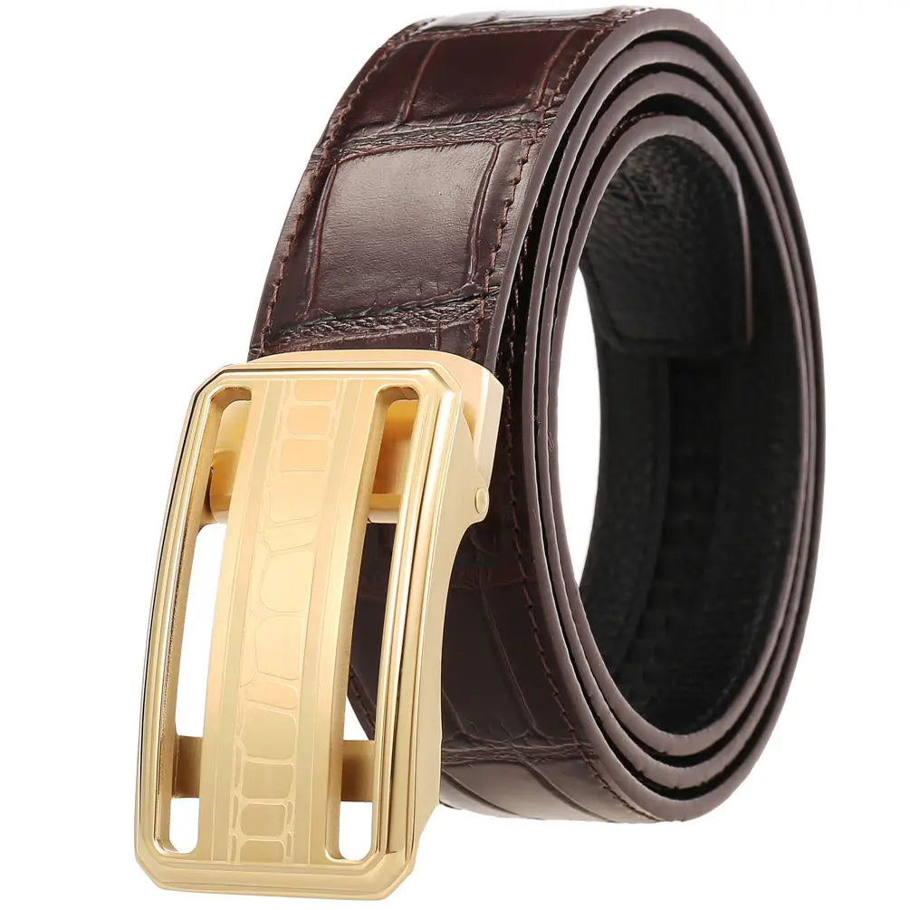 JMT-498122 Men's Automatic Belt with Stainless Steel Buckle, Genuine Cowhide Leather
