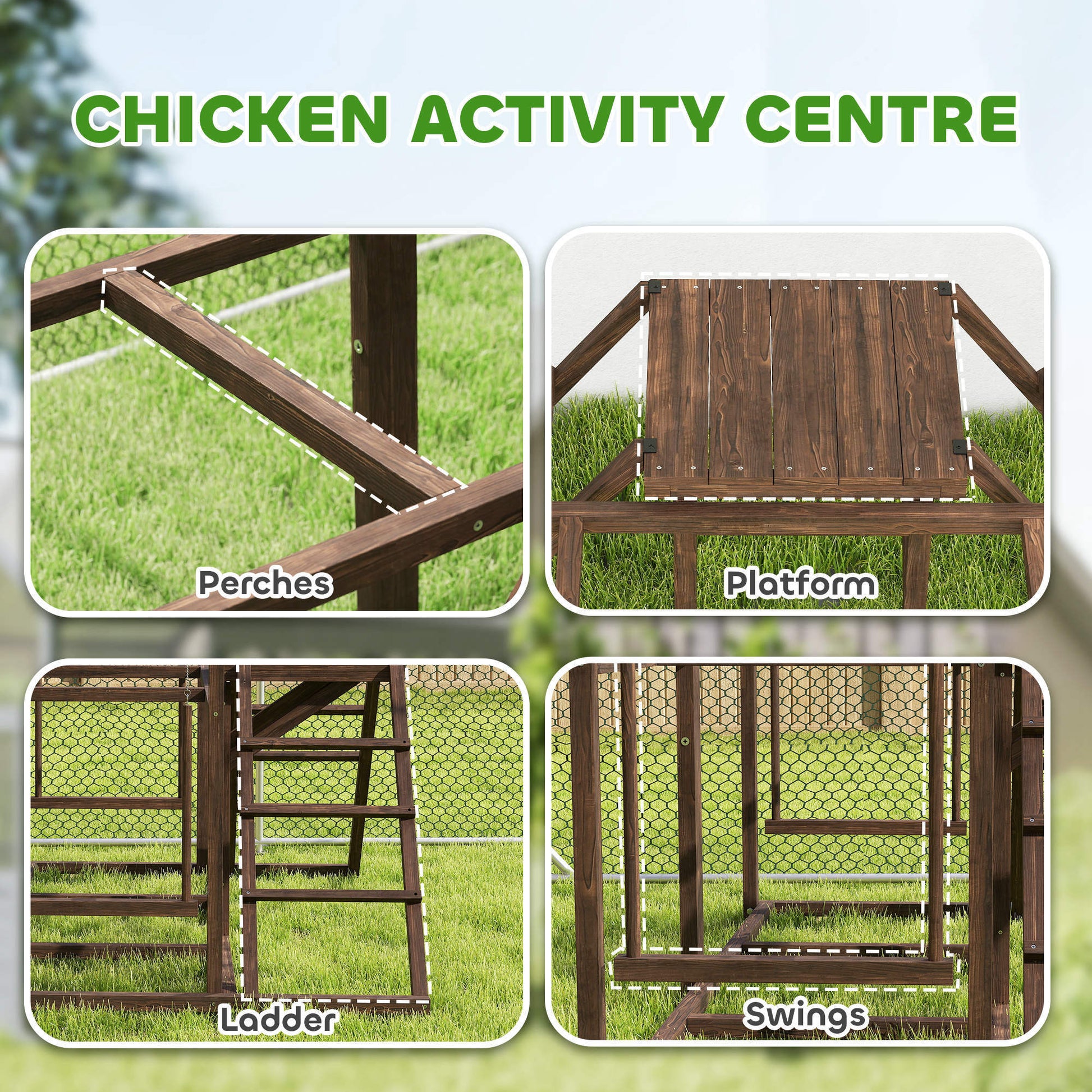 JMT-499338 Chicken Activity Play Set with Swings, Ladders, and Perches for Enhanced Exercise and Comfort, Coffee