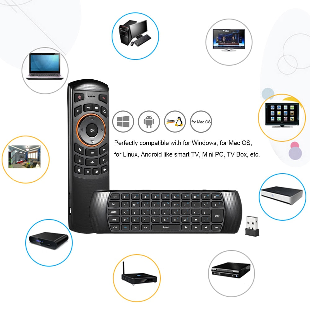 JMT-499594 Wireless QWERTY Keyboard with Air Mouse and Gyroscope for Mini PC and TV Box