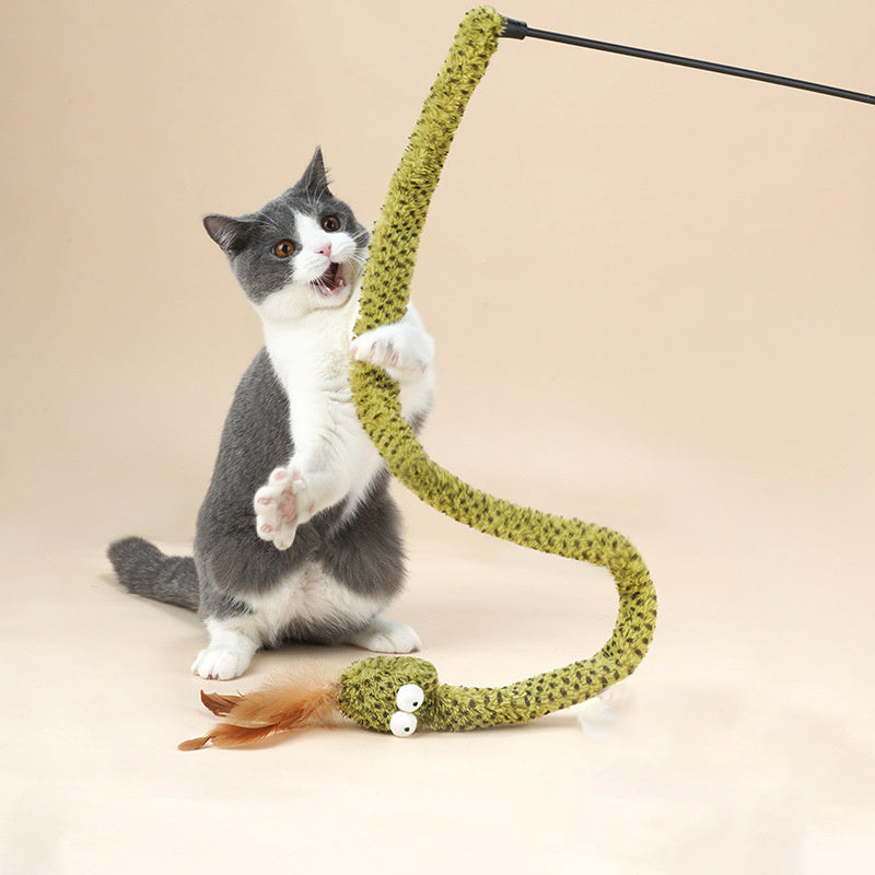 JMT-500490 Cat Teasing Stick with Feather, Long 140cm Pole for Interactive Play and Boredom Relief