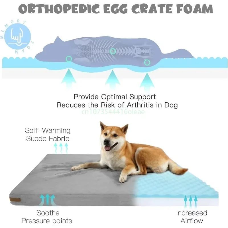 JMT-501130 Double-Sided Waterproof Dog Bed for Small to Medium Dogs - Bite-Resistant Leather with Removable Summer Crate Mat