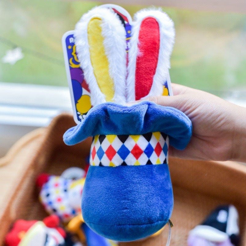 JMT-501642 Interactive Plush Dog Toy Set - Clown Wobble Hammer and Bunny Squeeze Hat for Fun Engagement