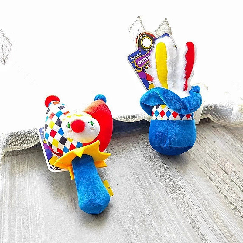 JMT-501642 Interactive Plush Dog Toy Set - Clown Wobble Hammer and Bunny Squeeze Hat for Fun Engagement