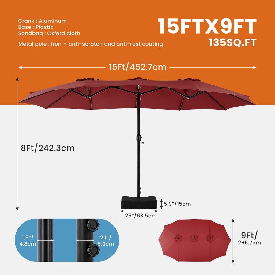 JMT-501706 15ft Rectangular Patio Umbrella with Base for Stylish Outdoor Shade