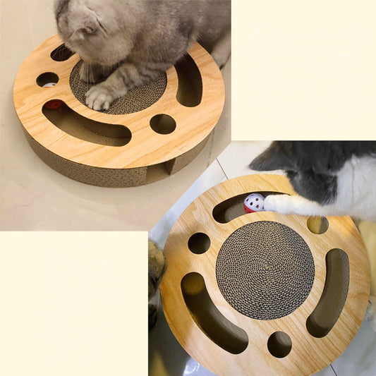 JMT-501834 Dream Cat Large Cat Scratcher with Rolling Ball - Corrugated Paper in Classic Wood Grain Color