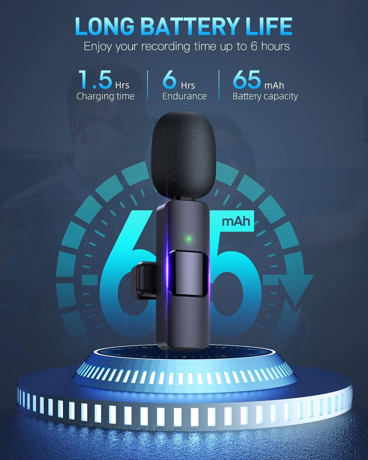 JMT-502154 Rechargeable Wireless Lavalier Microphone for iPhone 15/16 – Automatic Pairing, Omnidirectional Sound, 50ft Range for Vlogging and Streaming