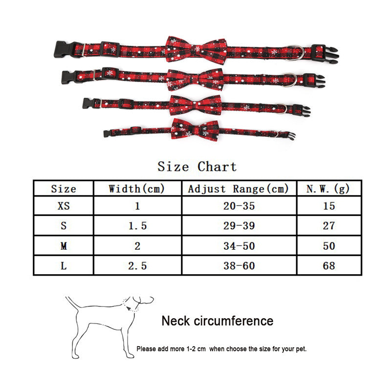 JMT-502474 Christmas Snowflake and Red Bow Adjustable Dog Collar - Terylene, Various Widths and Sizes Available
