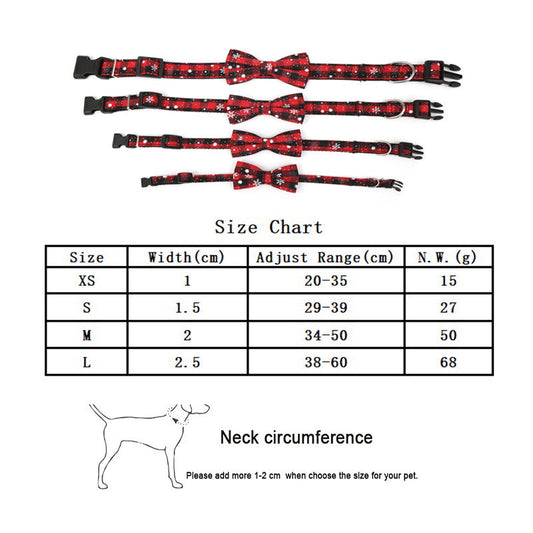 JMT-502474 Christmas Snowflake and Red Bow Adjustable Dog Collar - Terylene, Various Widths and Sizes Available