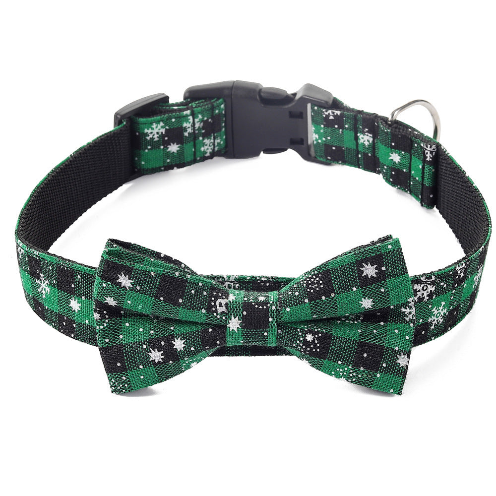 JMT-502474 Christmas Snowflake and Red Bow Adjustable Dog Collar - Terylene, Various Widths and Sizes Available