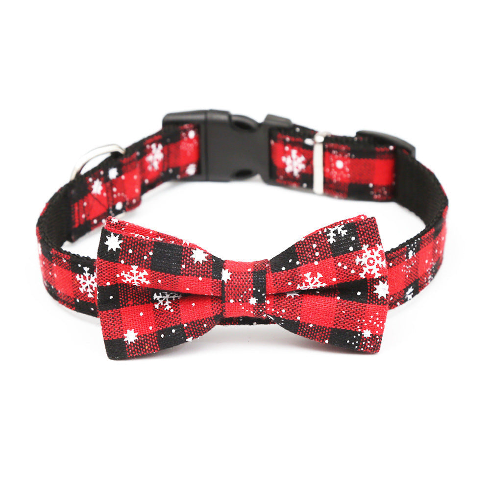 JMT-502474 Christmas Snowflake and Red Bow Adjustable Dog Collar - Terylene, Various Widths and Sizes Available