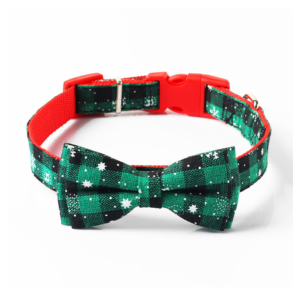 JMT-502474 Christmas Snowflake and Red Bow Adjustable Dog Collar - Terylene, Various Widths and Sizes Available