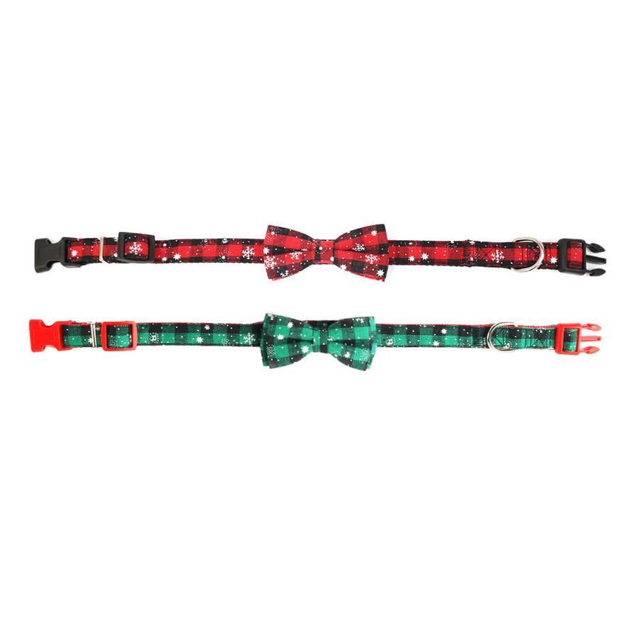 JMT-502474 Christmas Snowflake and Red Bow Adjustable Dog Collar - Terylene, Various Widths and Sizes Available