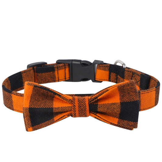JMT-503626 Plaid Dog Collar with Triangle Scarf - Cotton, Adjustable Sizes, Cartoon Design