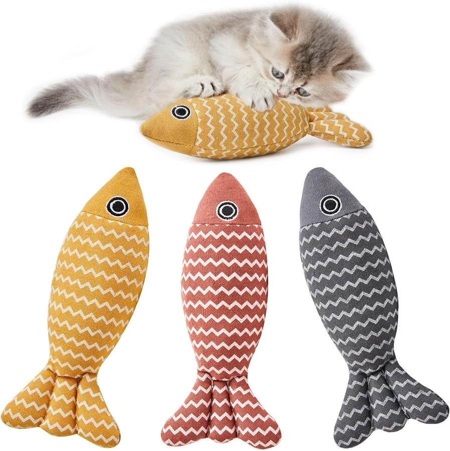 JMT-503946 Catnip Fish Toys for Indoor Cats - 3-Piece Interactive Playset for Kittens and Cats