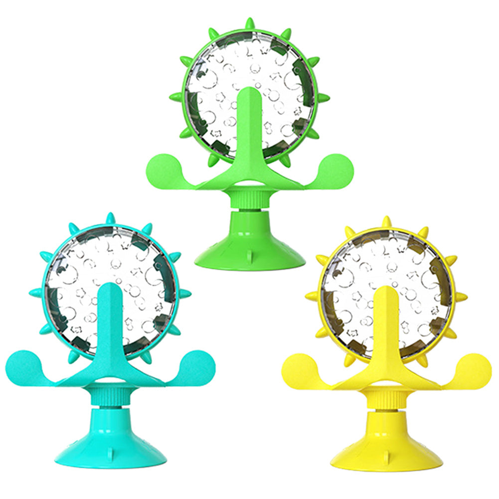 JMT-504138 Pet Cat Toy Interactive Feeding Wheel - Slow Food Dispenser in Blue, Green, and Yellow