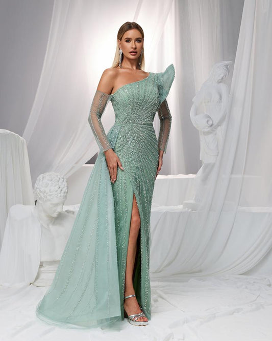 JMT-504202 Elegant Green Evening Gown for Ladies - Model SH0151