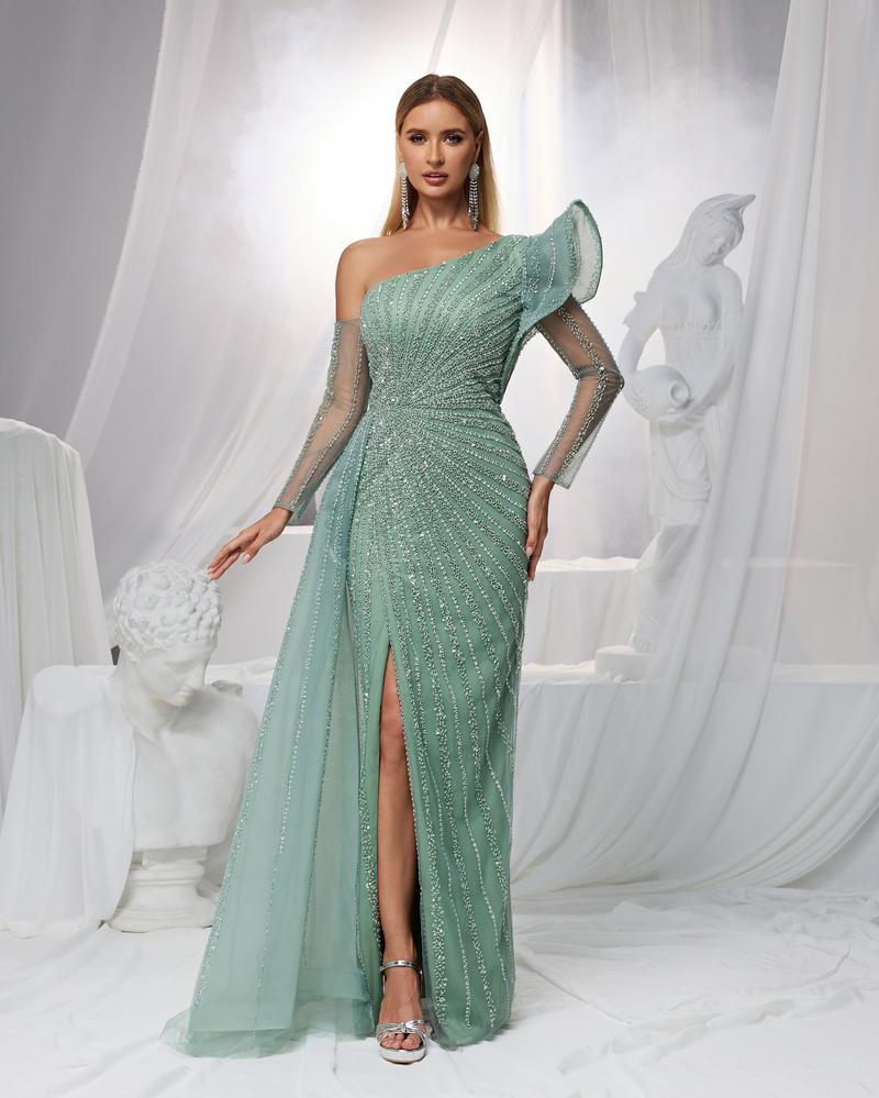 JMT-504202 Elegant Green Evening Gown for Ladies - Model SH0151
