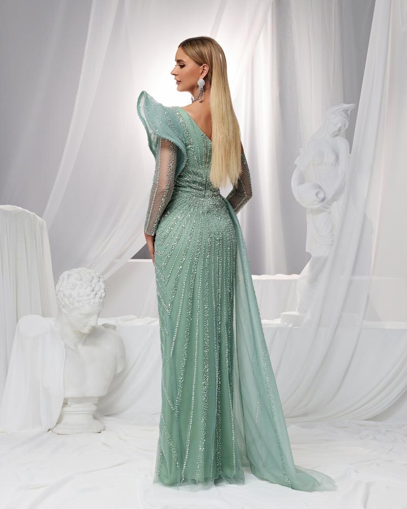JMT-504202 Elegant Green Evening Gown for Ladies - Model SH0151