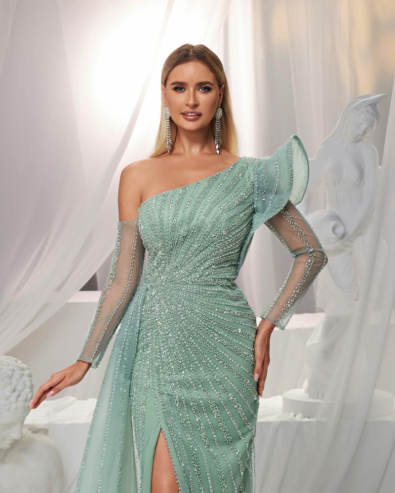 JMT-504202 Elegant Green Evening Gown for Ladies - Model SH0151