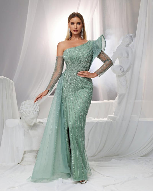 JMT-504202 Elegant Green Evening Gown for Ladies - Model SH0151