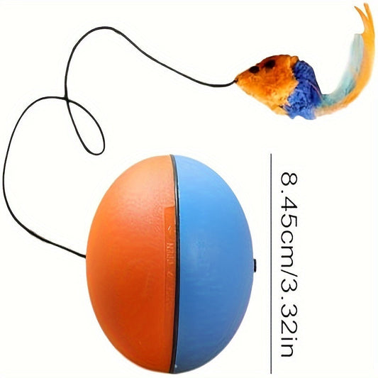 JMT-504266 Interactive Plush Mouse Ball Toy for Cats – Blue and Orange, 8.5cm