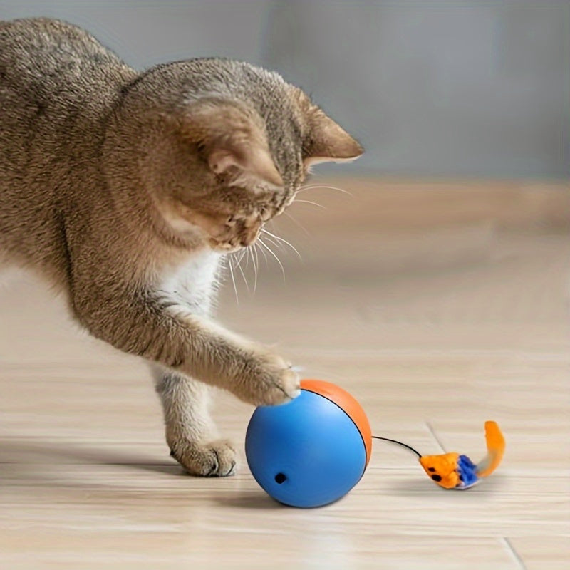 JMT-504266 Interactive Plush Mouse Ball Toy for Cats – Blue and Orange, 8.5cm