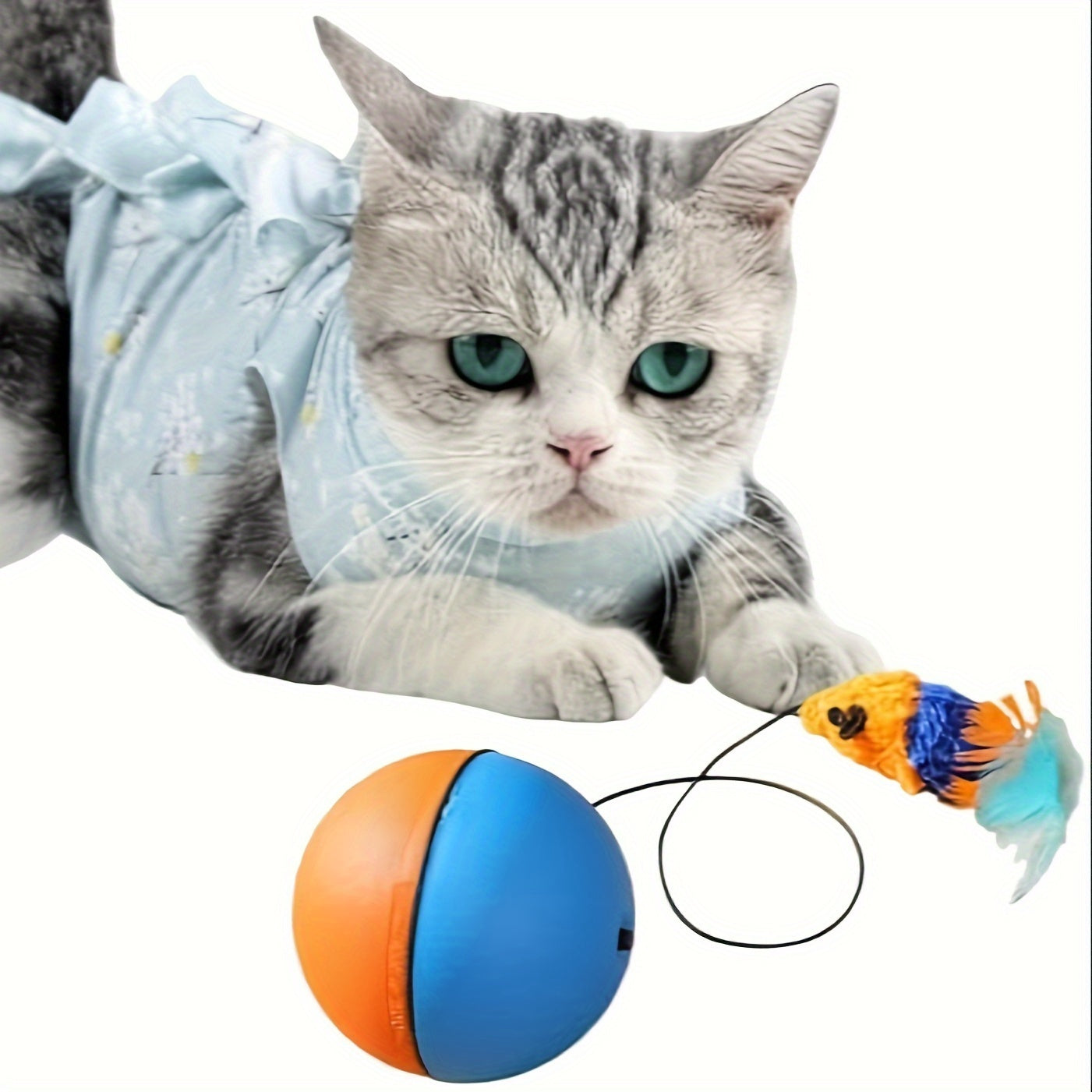 JMT-504266 Interactive Plush Mouse Ball Toy for Cats – Blue and Orange, 8.5cm
