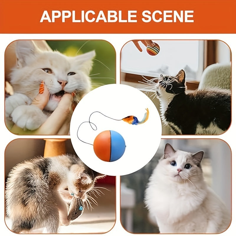 JMT-504266 Interactive Plush Mouse Ball Toy for Cats – Blue and Orange, 8.5cm