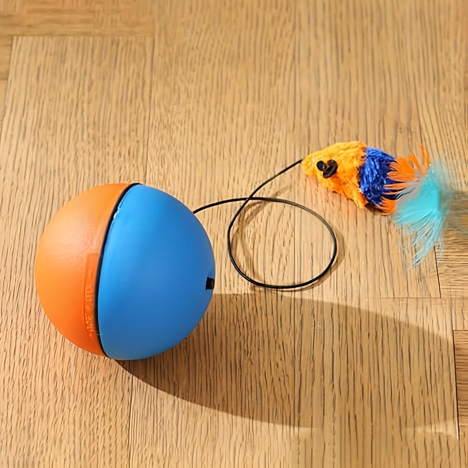 JMT-504266 Interactive Plush Mouse Ball Toy for Cats – Blue and Orange, 8.5cm
