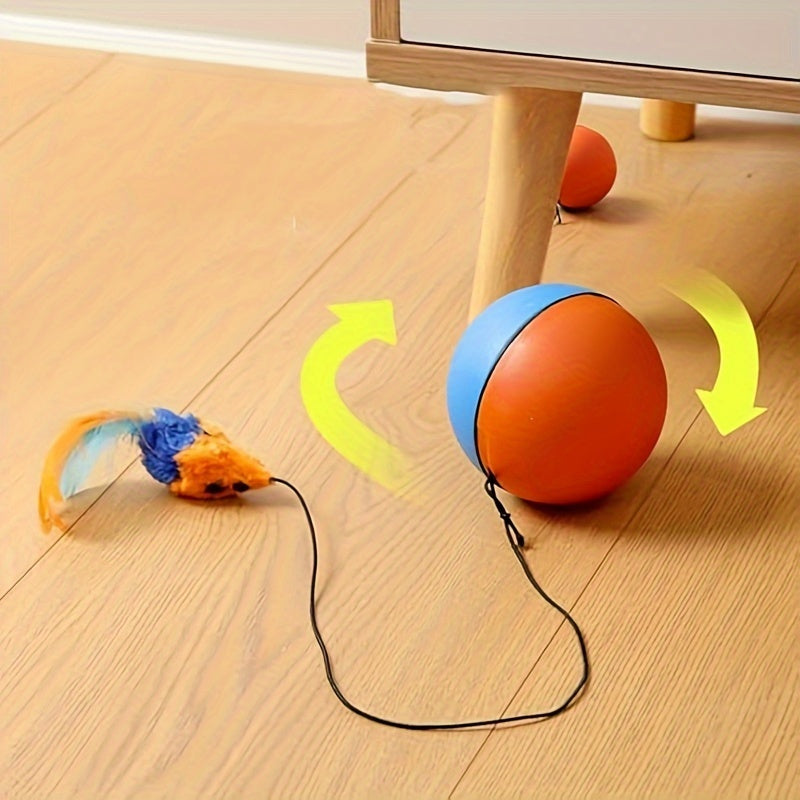 JMT-504266 Interactive Plush Mouse Ball Toy for Cats – Blue and Orange, 8.5cm