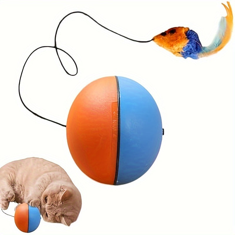 JMT-504266 Interactive Plush Mouse Ball Toy for Cats – Blue and Orange, 8.5cm