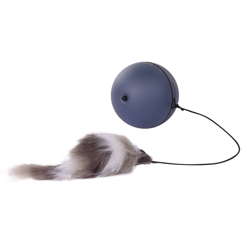 JMT-504266 Interactive Plush Mouse Ball Toy for Cats – Blue and Orange, 8.5cm