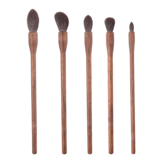 JMT-504394 Natural Wool Eyeshadow Brush Set - 5 Walnut Makeup Brushes for Delicate Eye Makeup