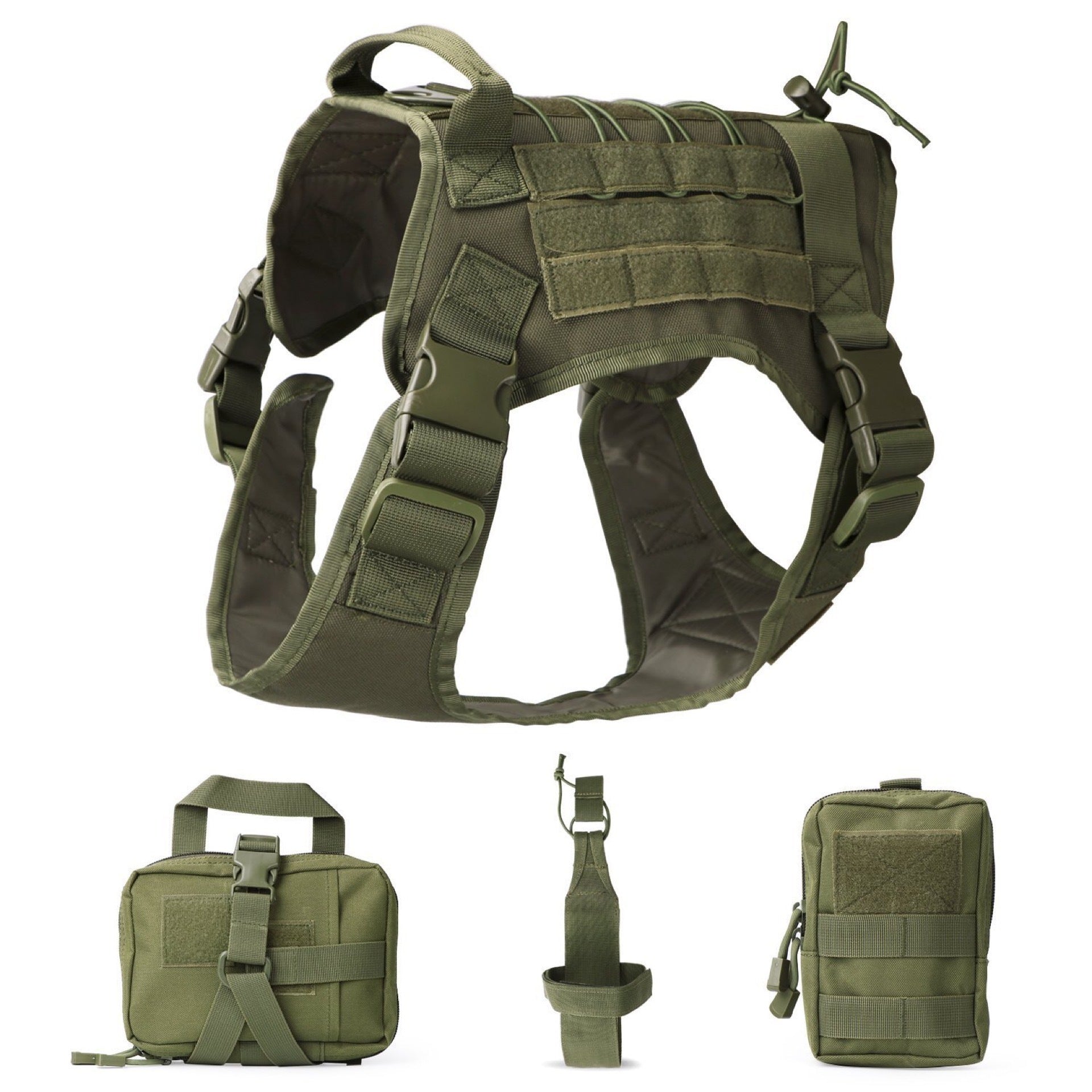 JMT-504458 Tactical Outdoor Dog Vest Suit with Leash, Kettle Bag, and Backpack - Available in Black, Khaki, Military Green, and Camouflage