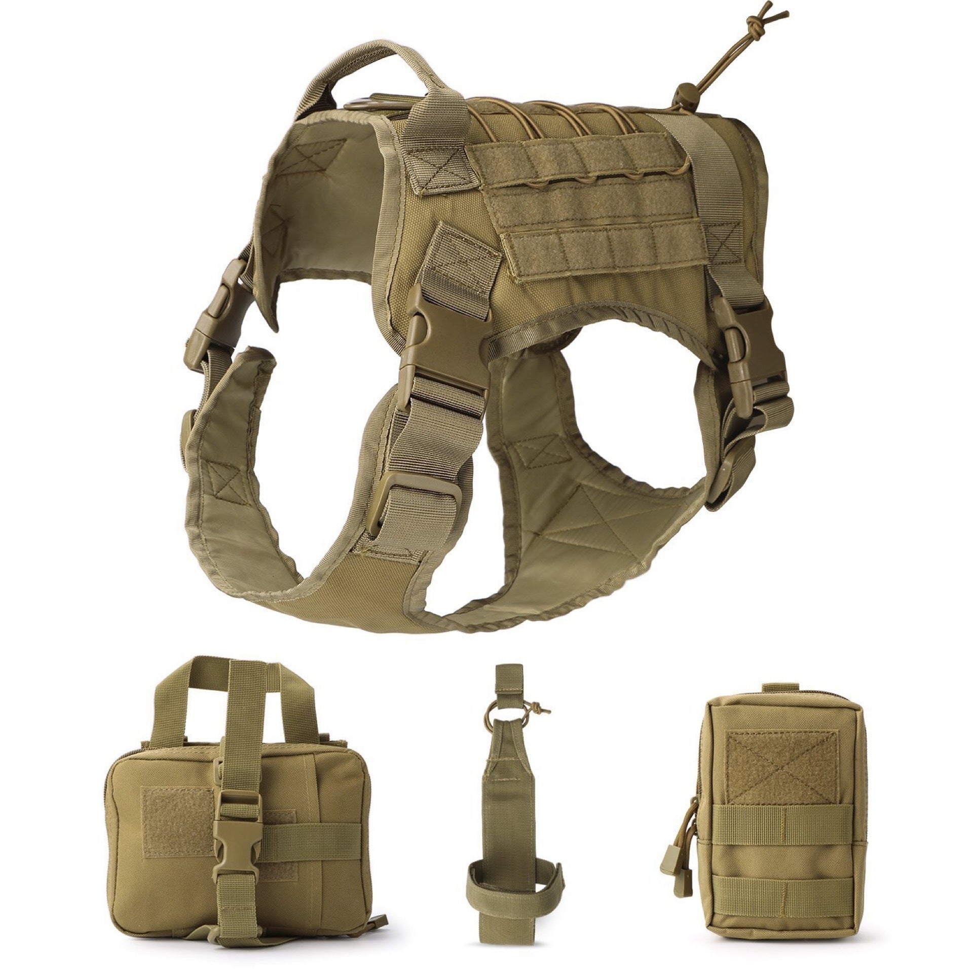 JMT-504458 Tactical Outdoor Dog Vest Suit with Leash, Kettle Bag, and Backpack - Available in Black, Khaki, Military Green, and Camouflage