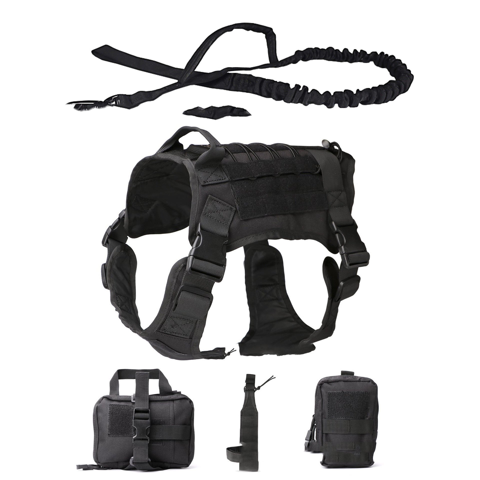 JMT-504458 Tactical Outdoor Dog Vest Suit with Leash, Kettle Bag, and Backpack - Available in Black, Khaki, Military Green, and Camouflage